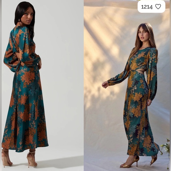 🧡 Astr Teal and Orange Floral Long Sleeve Dress - Perfect for Fall / Winter - Picture 3 of 8